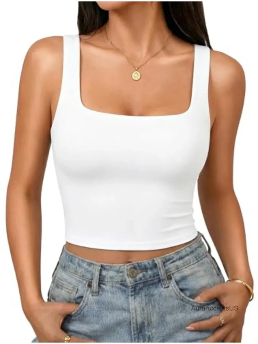 Square Neck Crop Top Double Lined Seamless Tank Fitted Basic Summer Going Out